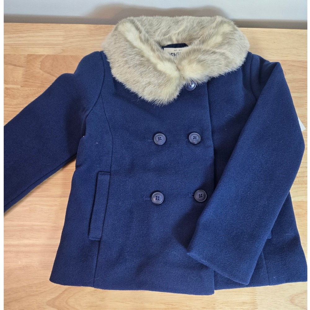 OshKosh Bgosh Girls Navy Blue Faux Fur Collar Pea Coat Jacket 5 OKT15131-5G